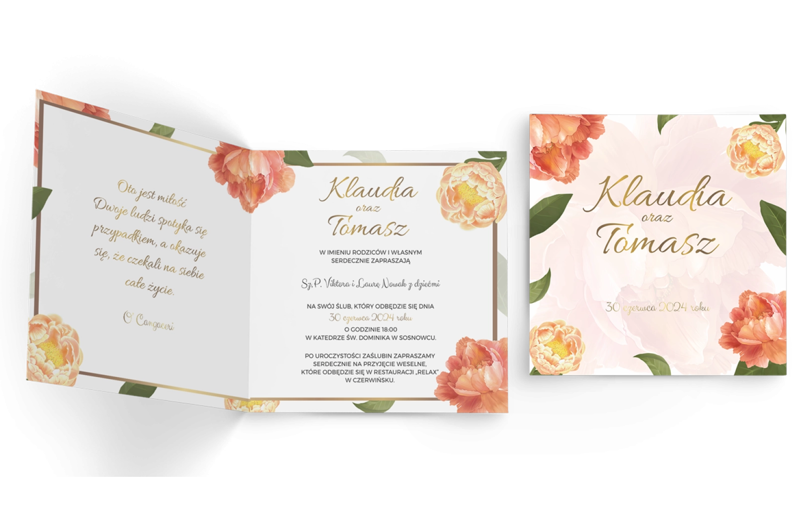 Zaproszenia ślubne Dream - Składane Kwadrat Motyw 5