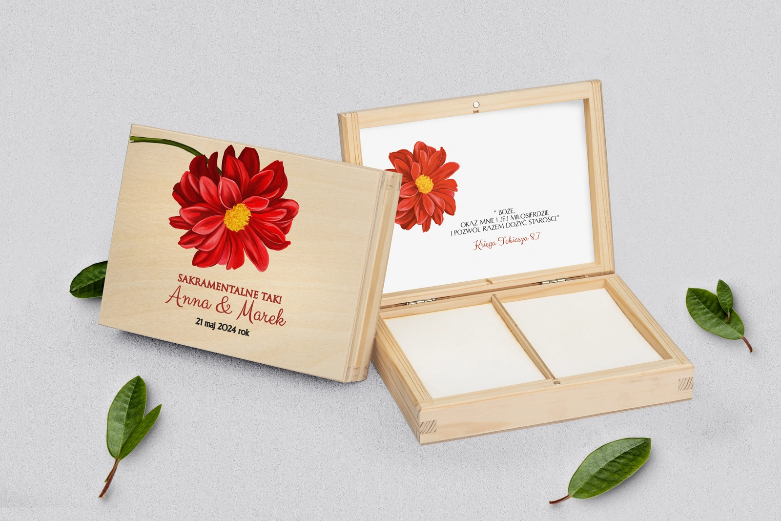 Pudełko na obrączki prostokątne naturalne - Sweet Love Motyw 5