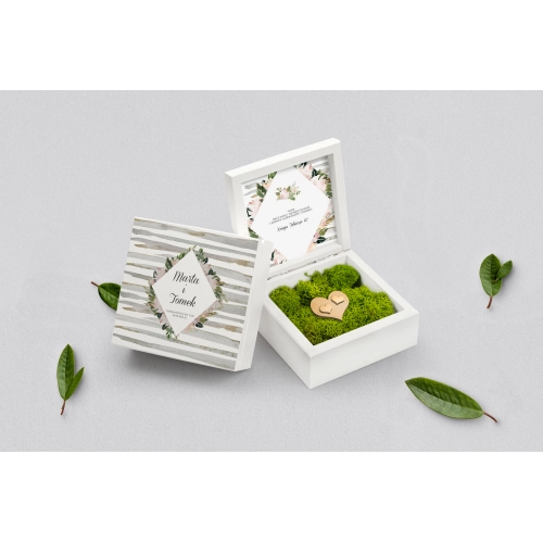 Pudełko na obrączki białe - Akwarelka - Motyw 1