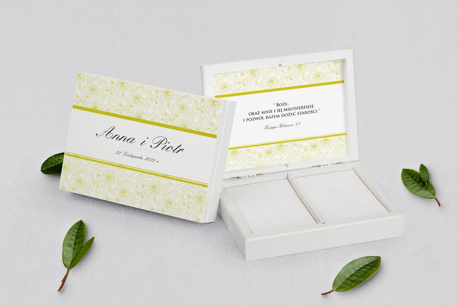 Pudełko na obrączki prostokątne białe - Ornaments Motyw 11