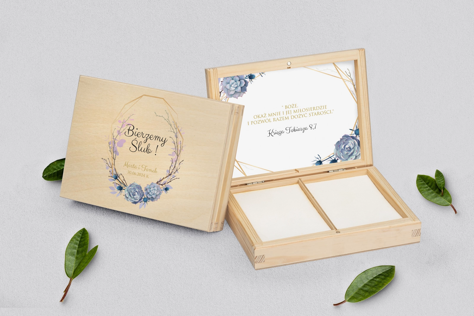 Pudełko na obrączki prostokątne naturalne - Flowers & Frame Motyw 6