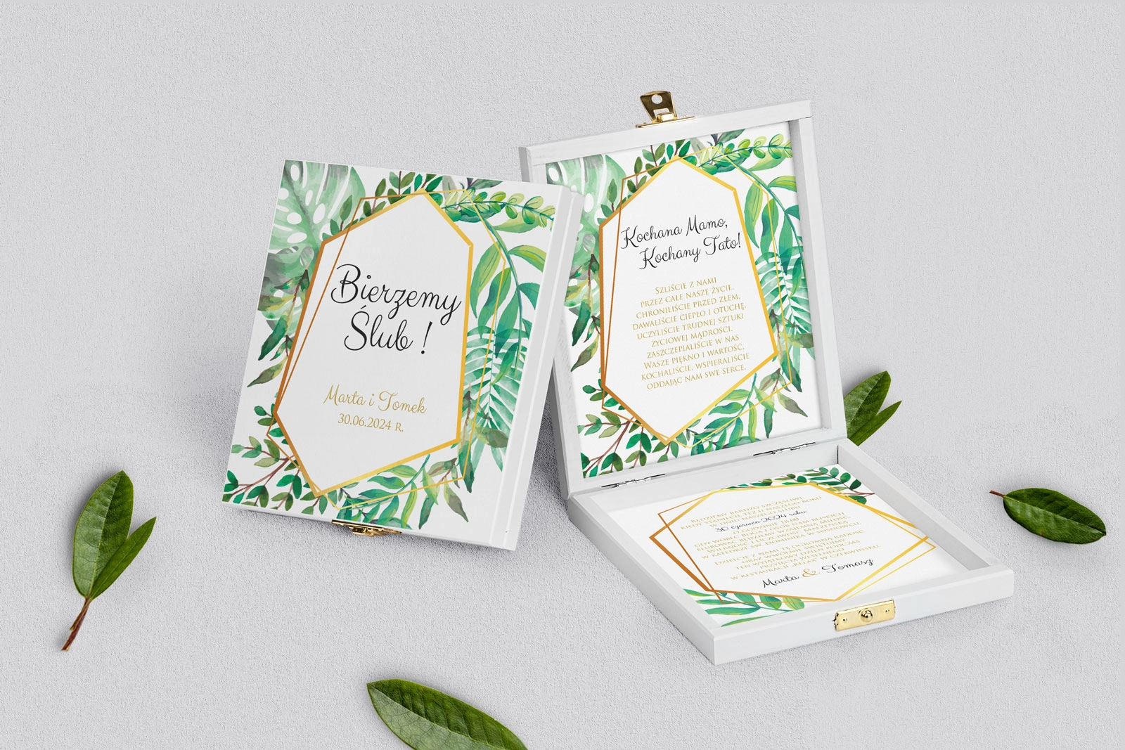 Zaproszenie dla Rodziców - białe Flowers & Frame Motyw 2