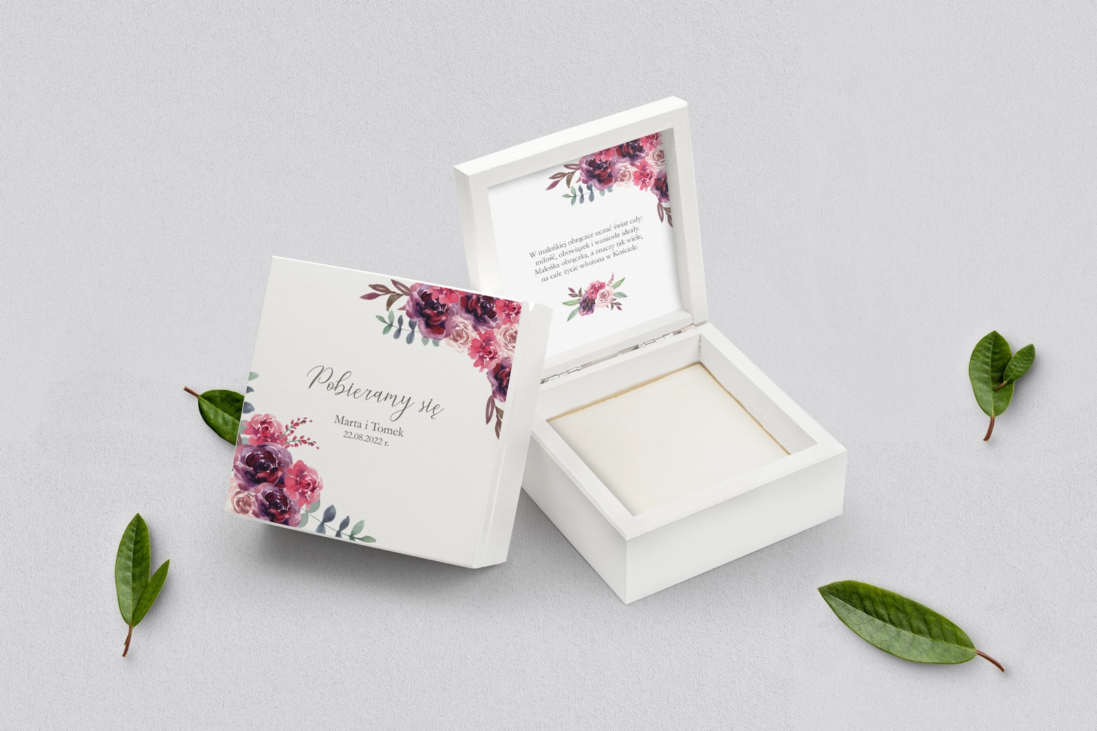 Pudełko na obrączki białe - PasteLove Motyw 1