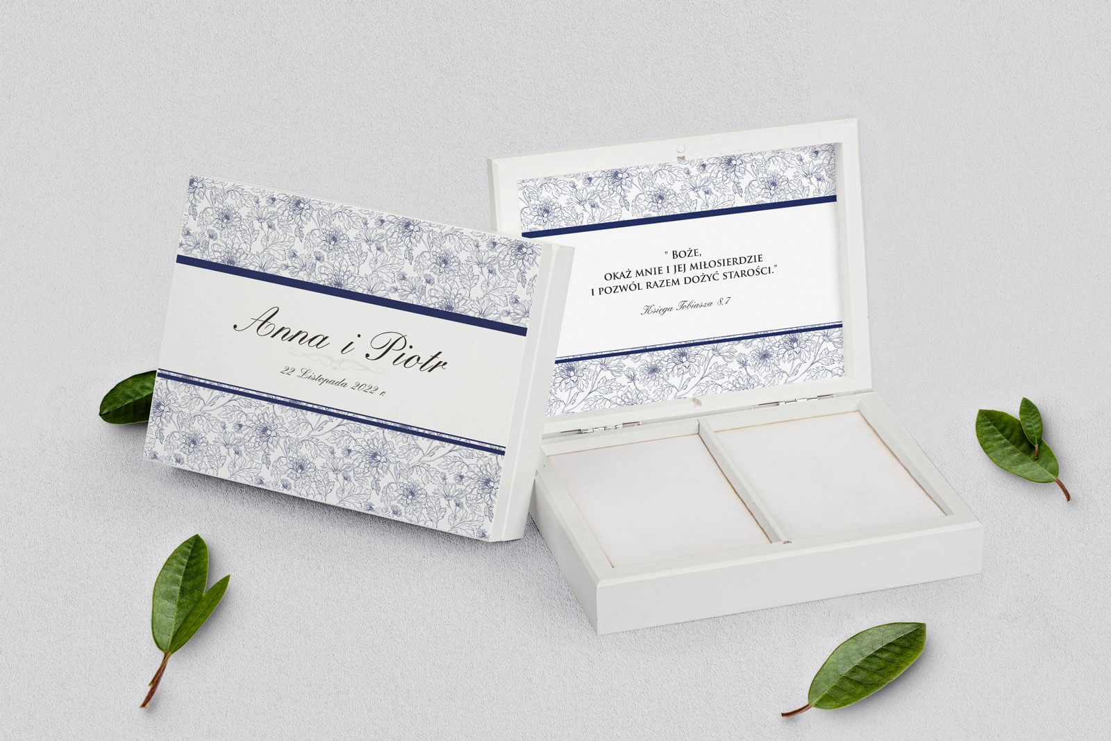 Pudełko na obrączki prostokątne białe - Ornaments Motyw 1