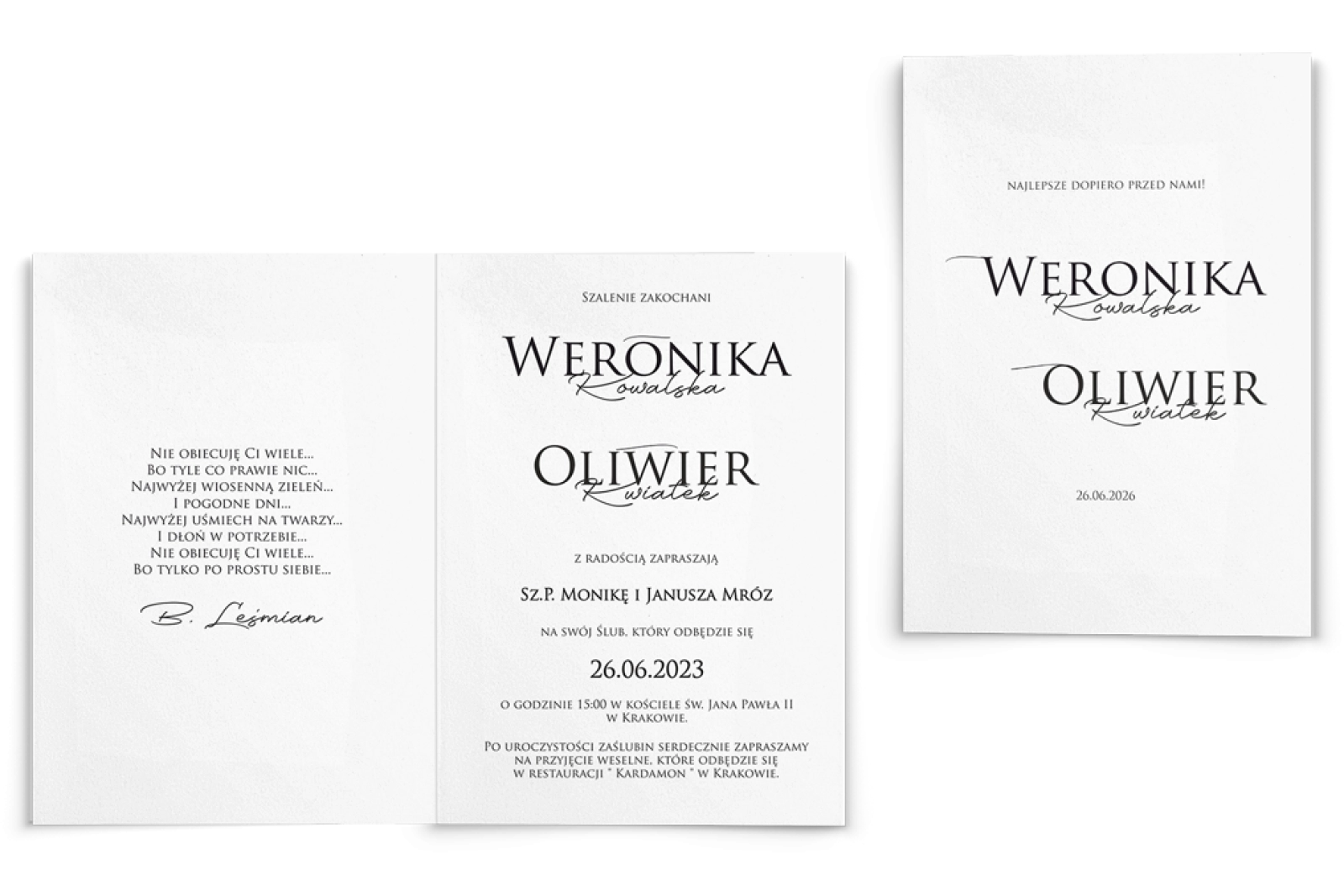 Złocone zaproszenia ślubne Minimalistyczne - Składane Motyw 2
