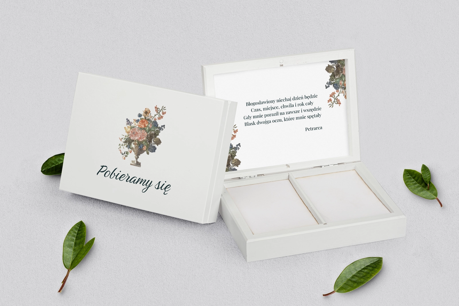 Pudełko na obrączki prostokątne białe - Rustic Summer Motyw 3