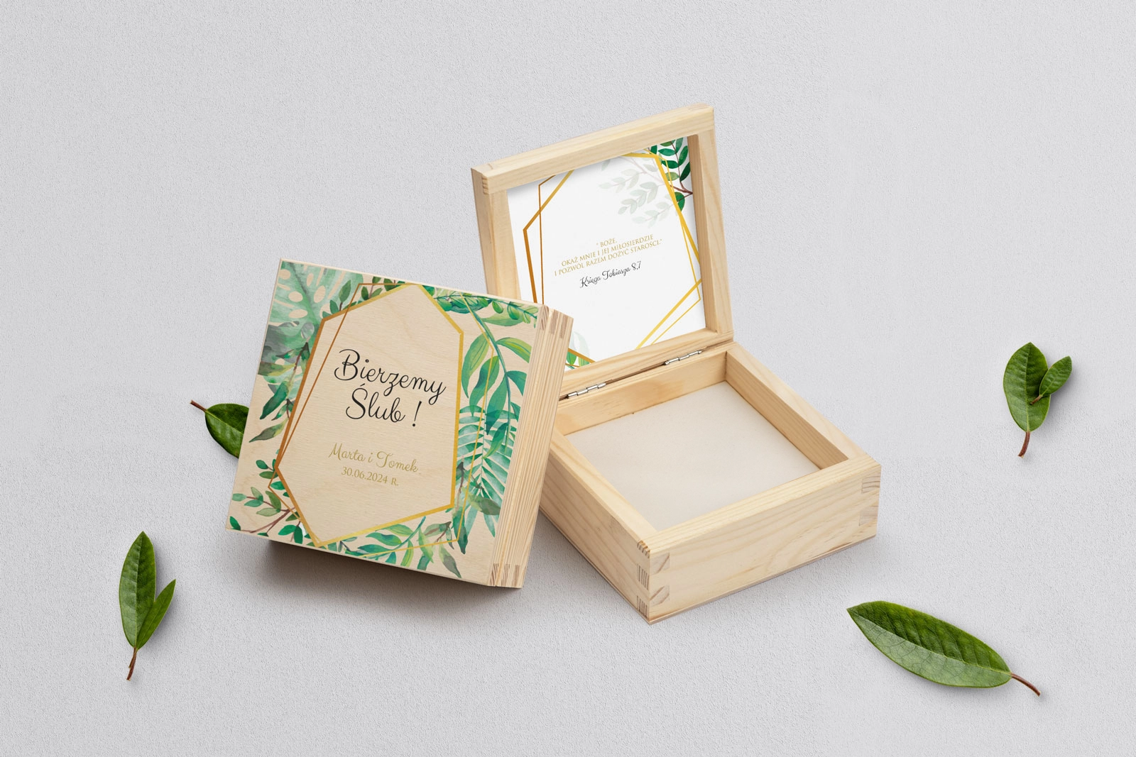 Pudełko na obrączki naturalne - Flowers & Frame Motyw 2