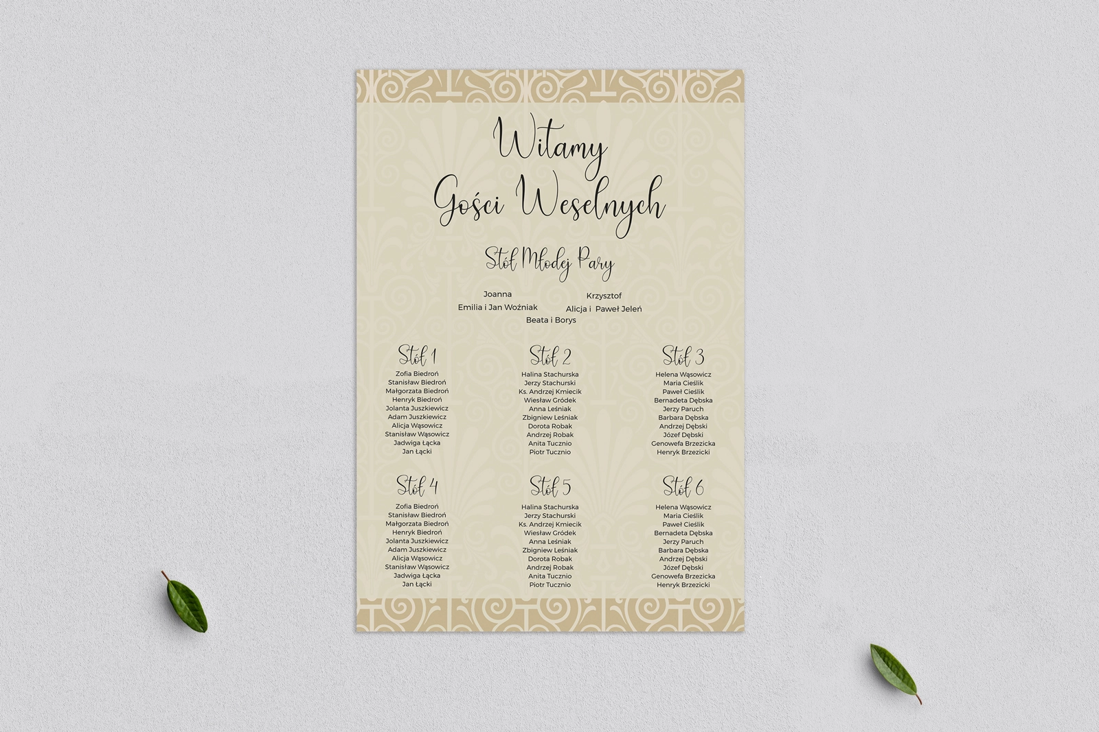 Plan stołów weselnych Vintage - Motyw 1