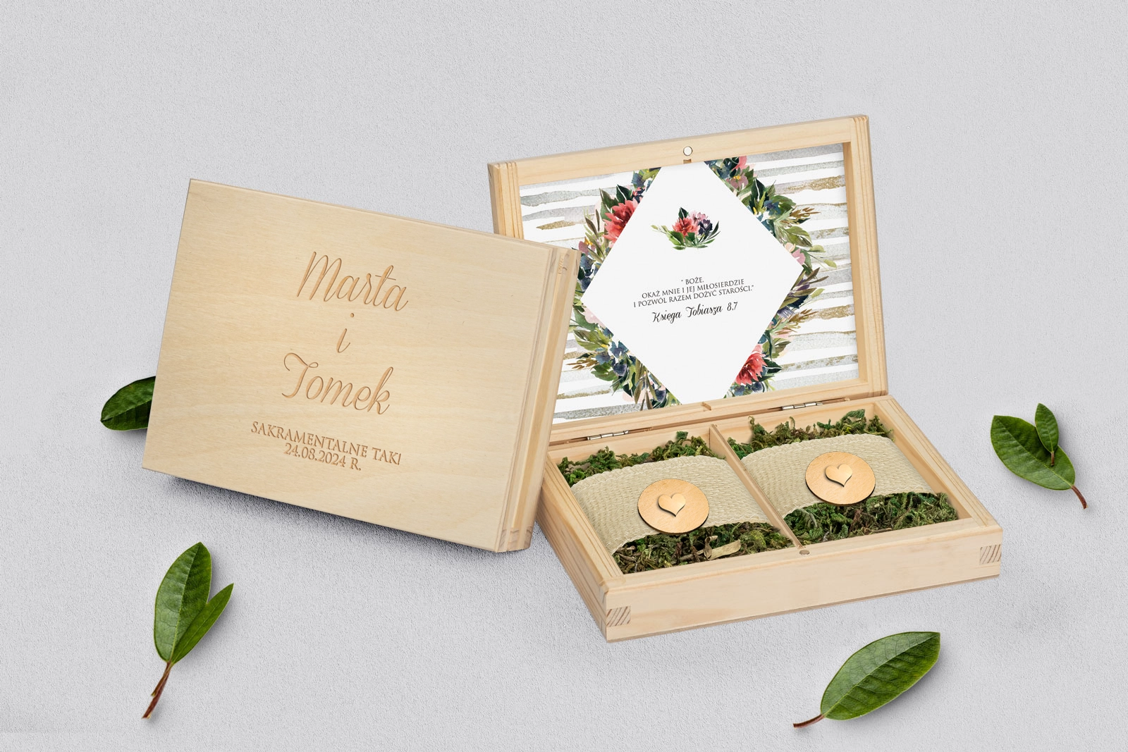 Pudełko na obrączki prostokątne naturalne - Akwarelka - Motyw 3