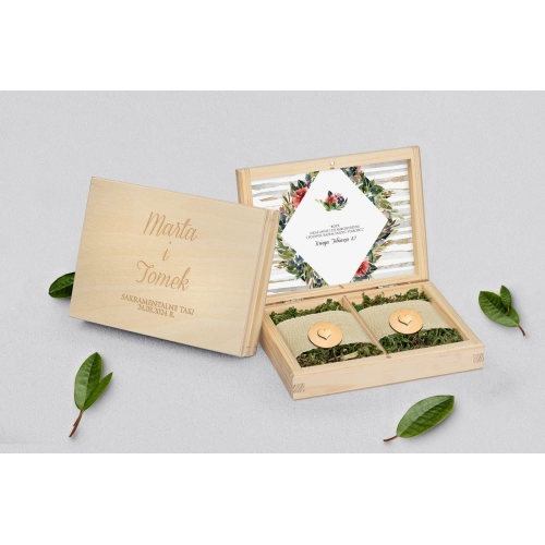 Pudełko na obrączki prostokątne naturalne - Akwarelka - Motyw 3