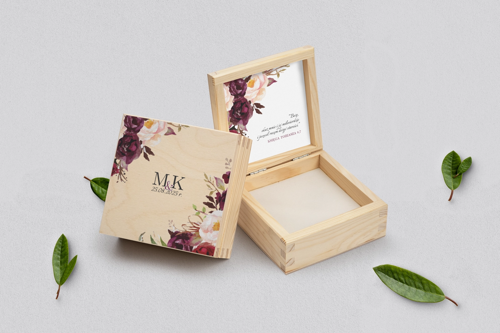 Pudełko na obrączki naturalne - Fabello Motyw 2