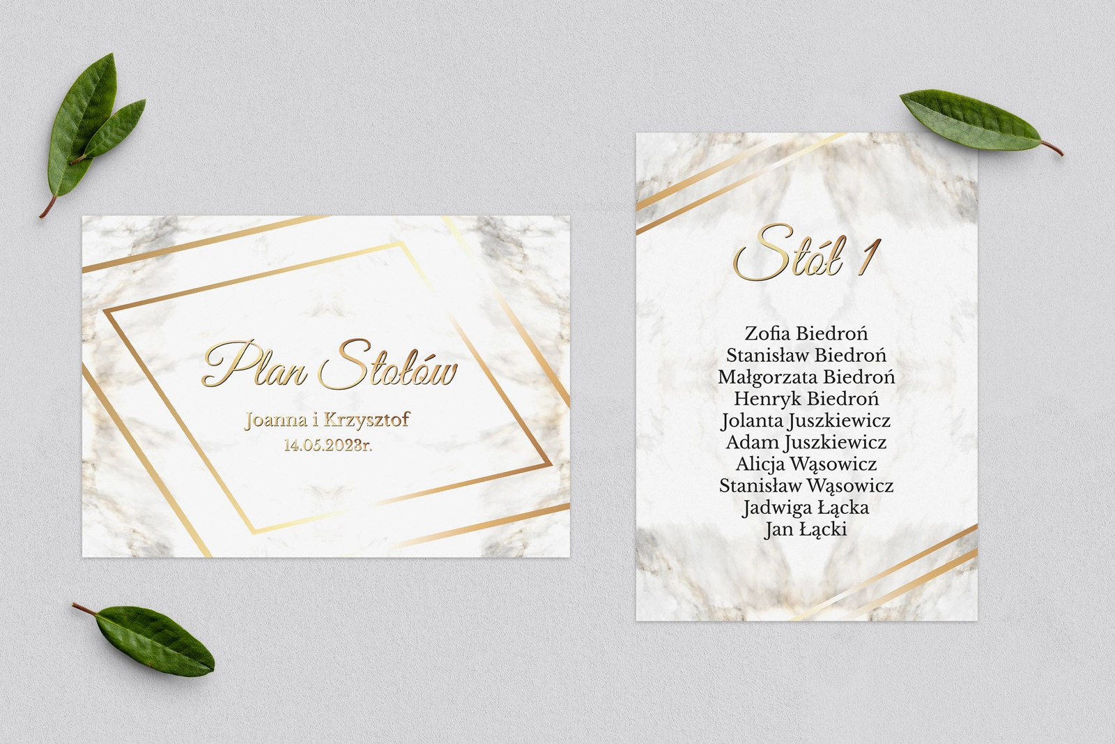 Plan Stołów - Karteczka Marmur & Złoto Motyw 1