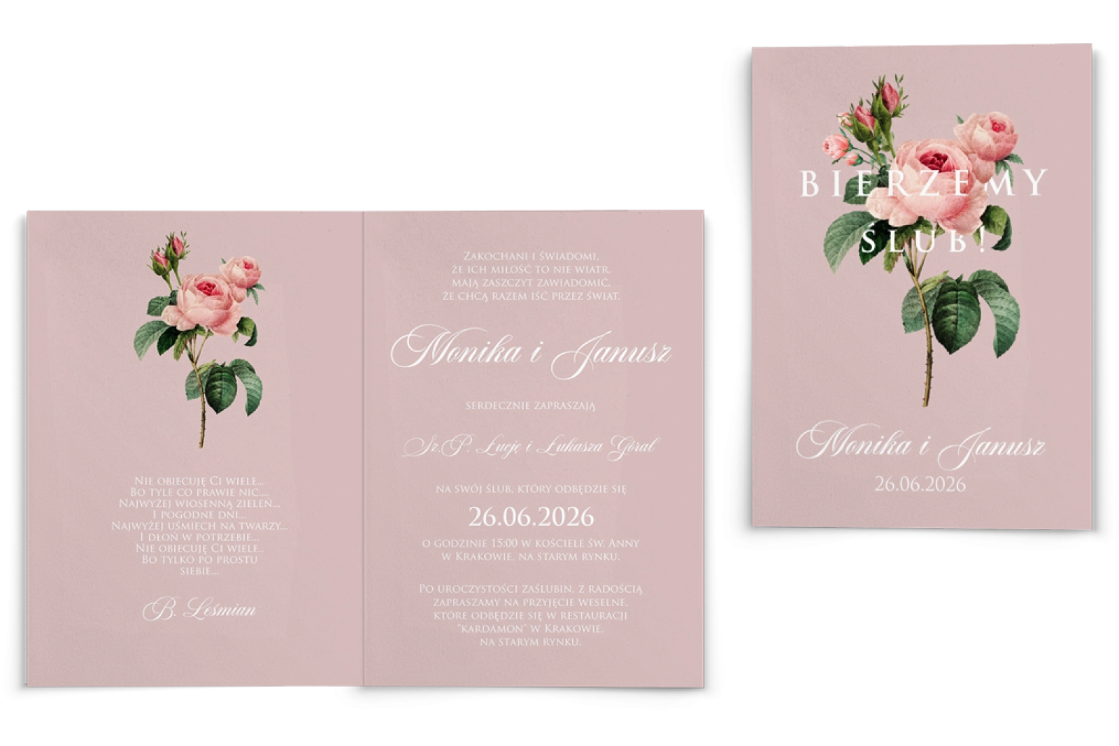 Zaproszenia ślubne Bella - Składane motyw 1