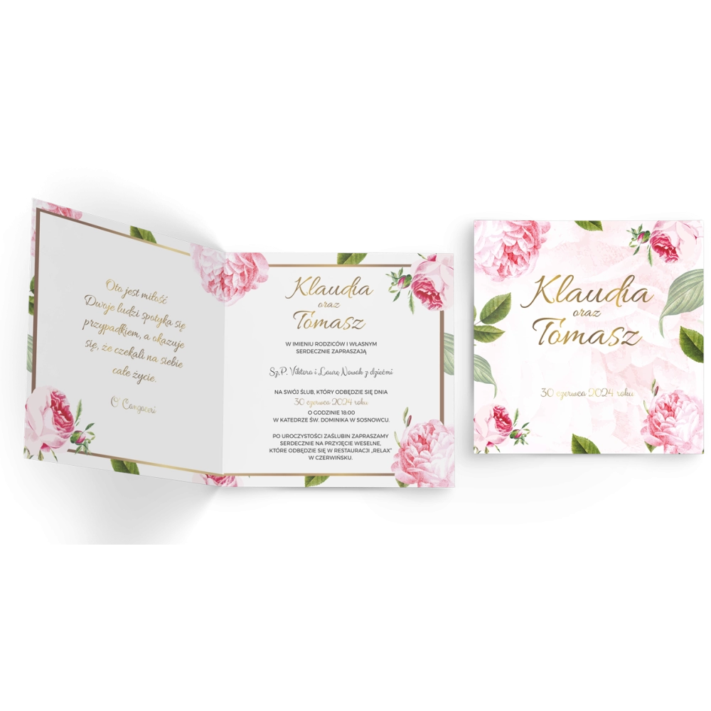 Zaproszenia ślubne Dream - Składane Kwadrat Motyw 2