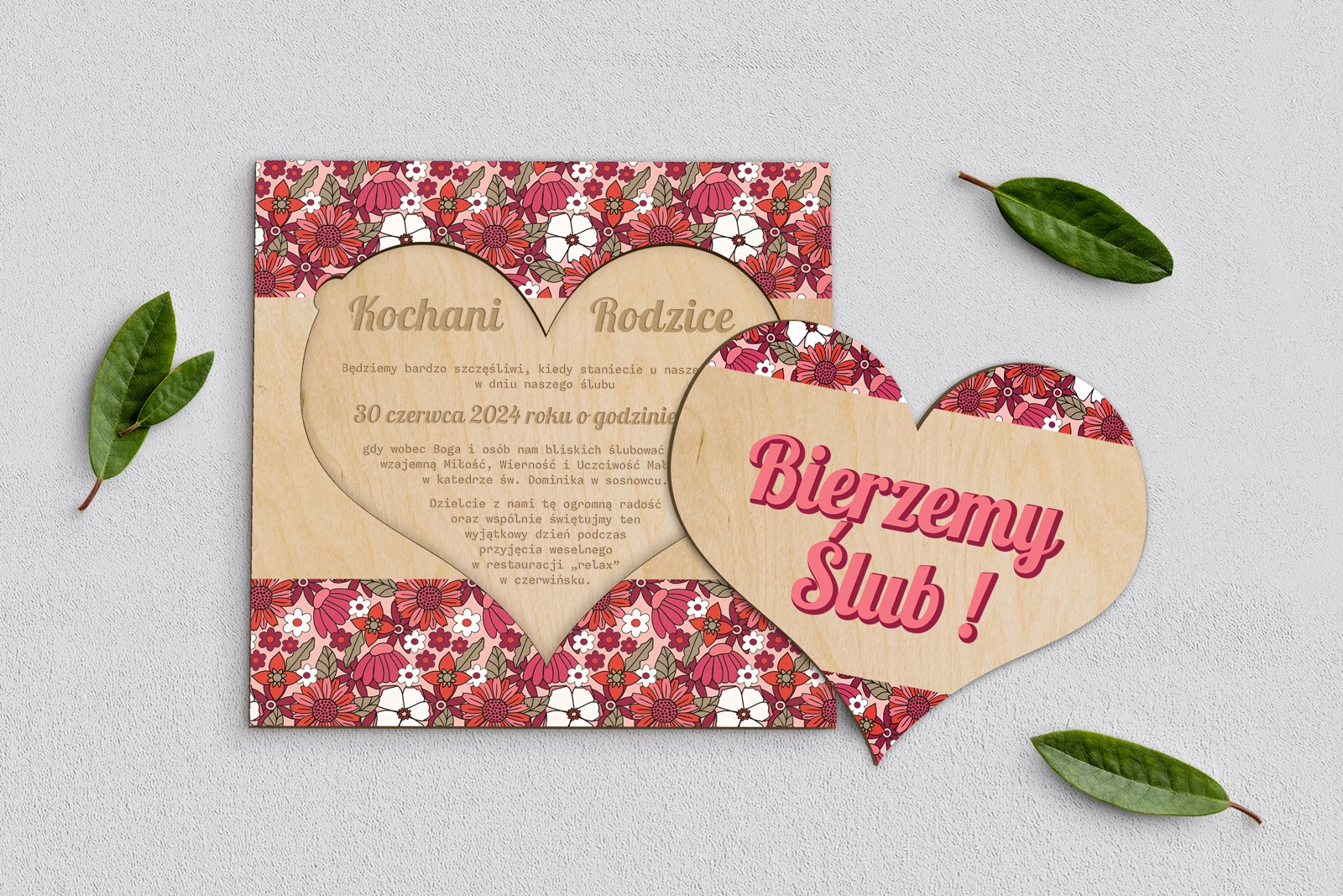 Drewniane Zaproszenie dla Rodziców - Retro Style Motyw 2