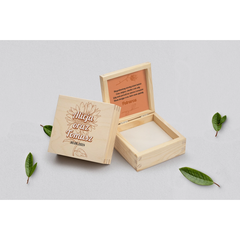 Pudełko na obrączki naturalne - Sunflowers Motyw 2