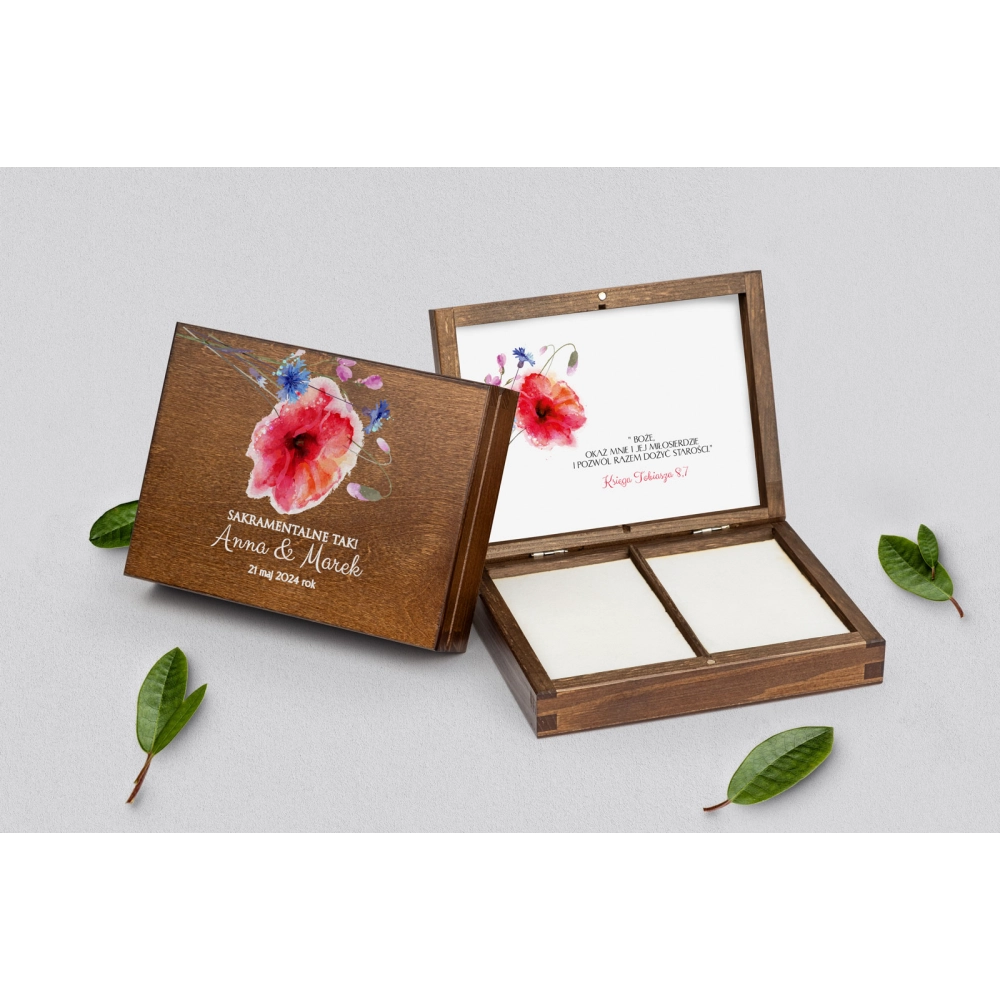 Pudełko na obrączki prostokątne brązowe - Sweet Love Motyw 2