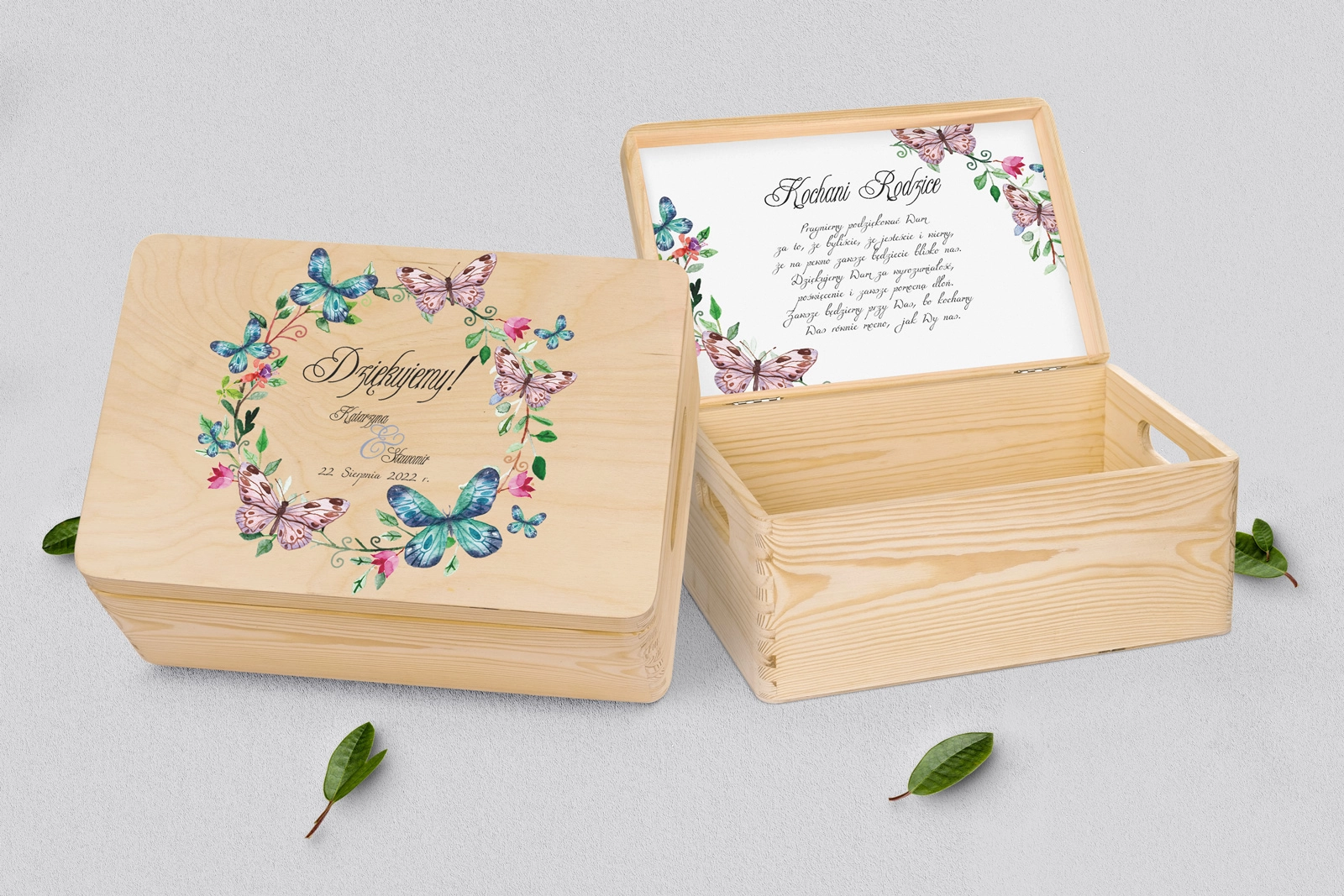 Skrzyneczka dla Rodziców - naturalna Akwarelowe Wianki Motyw 3