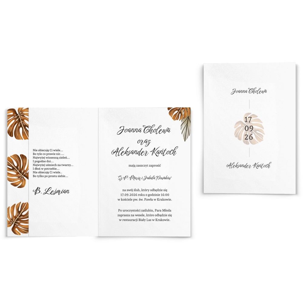 Zaproszenia ślubne Jesienne Liście - Składane motyw 1