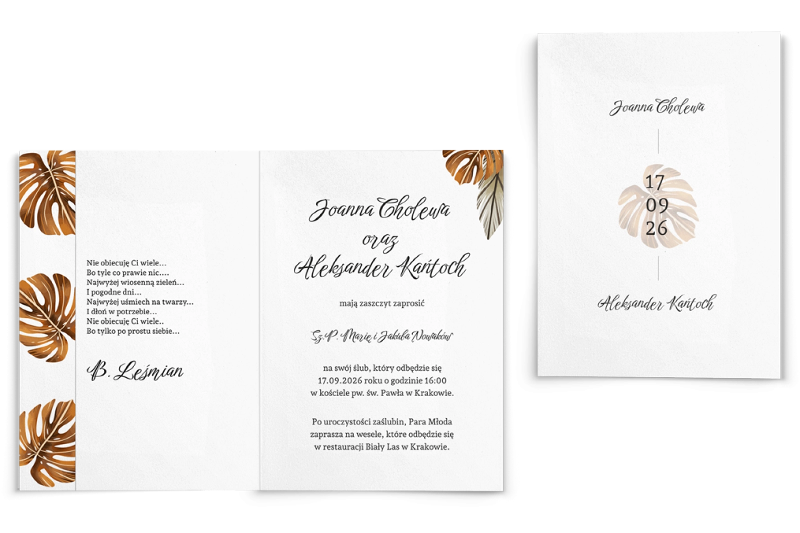 Zaproszenia ślubne Jesienne Liście - Składane motyw 1