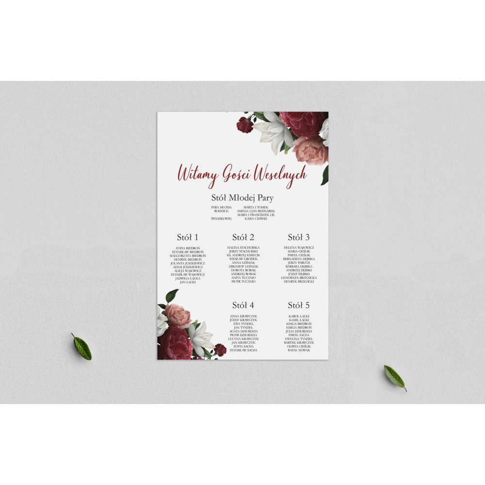 Plan stołów weselnych Amore Rosso - Motyw 3