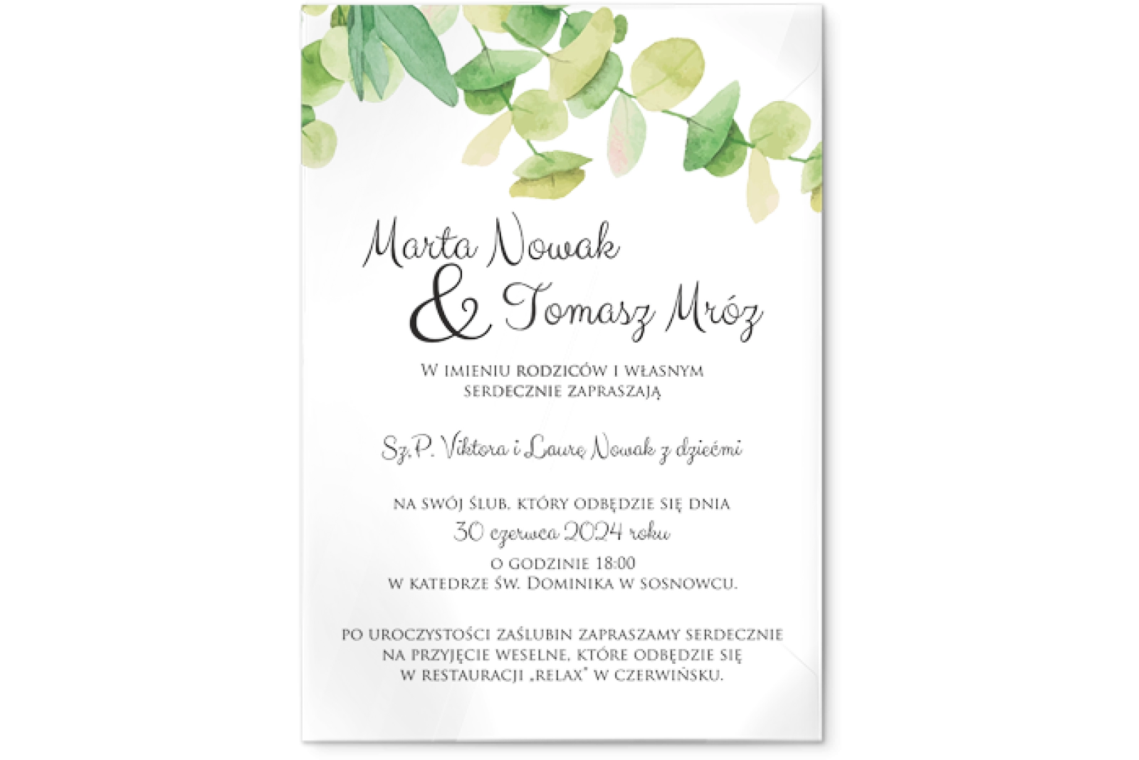 Zaproszenia ślubne Liście - Akrylowe Motyw 4