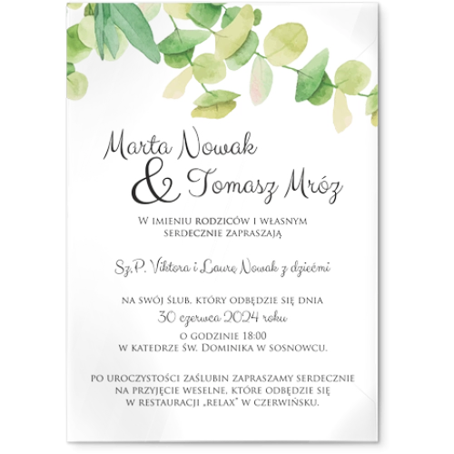 Zaproszenia ślubne Liście - Akrylowe Motyw 4