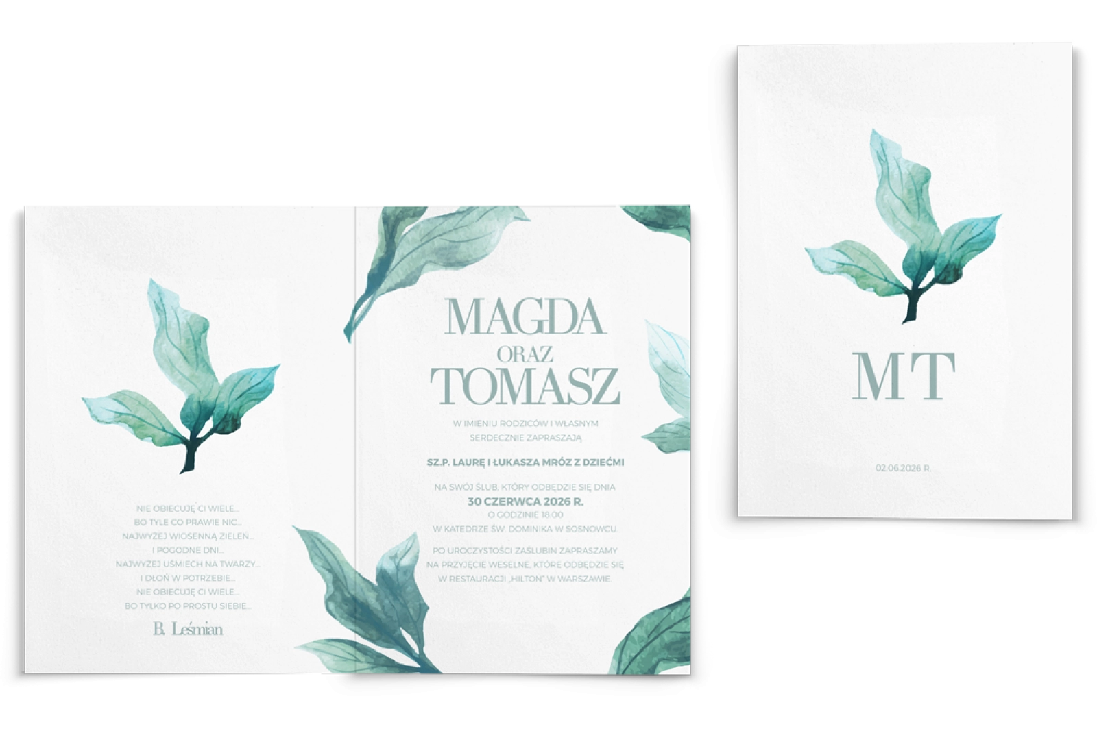 Zaproszenia ślubne Eukaliptus - Składane Motyw 3