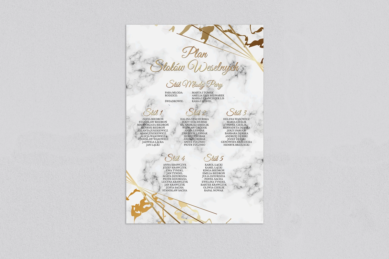 Plan stołów weselnych Marmur & Złoto - Motyw 4
