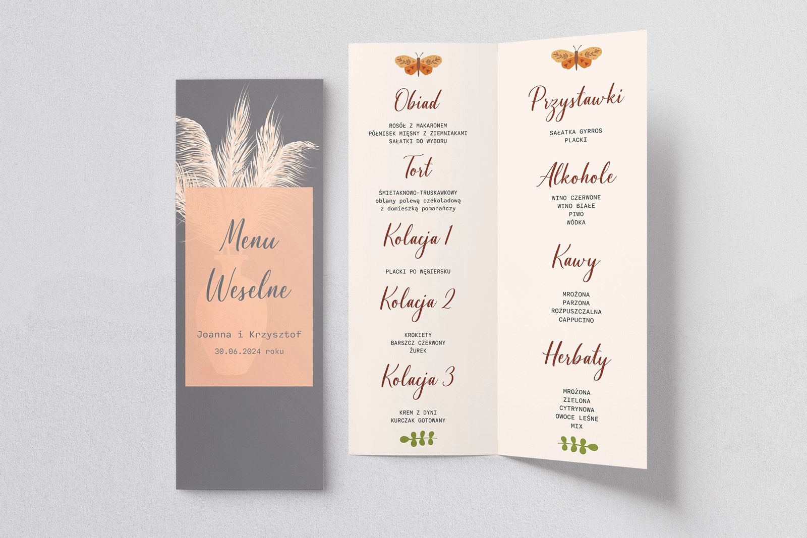 Menu Weselne Butterflies - Motyw 4