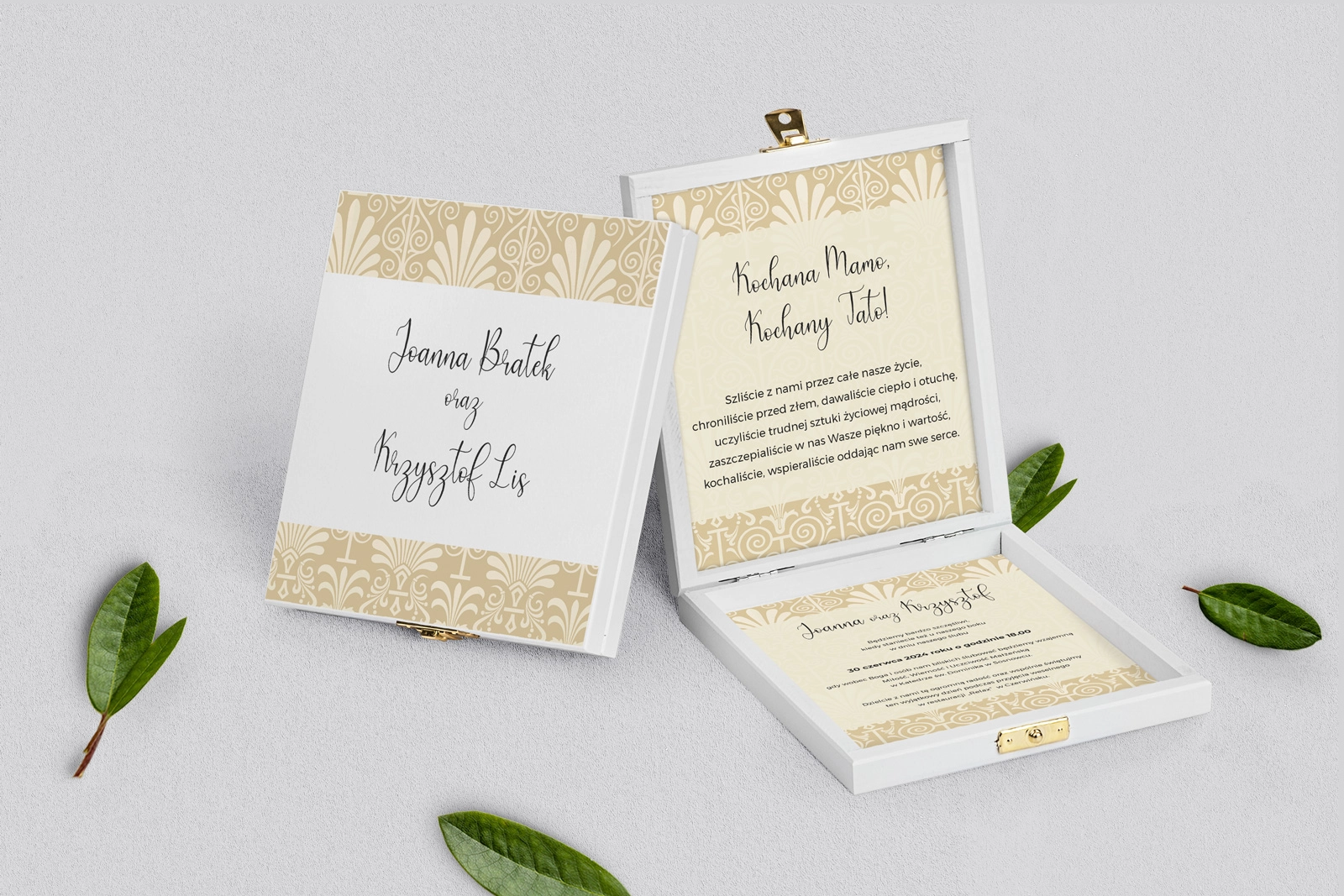 Zaproszenie dla Rodziców - białe Vintage Motyw 1