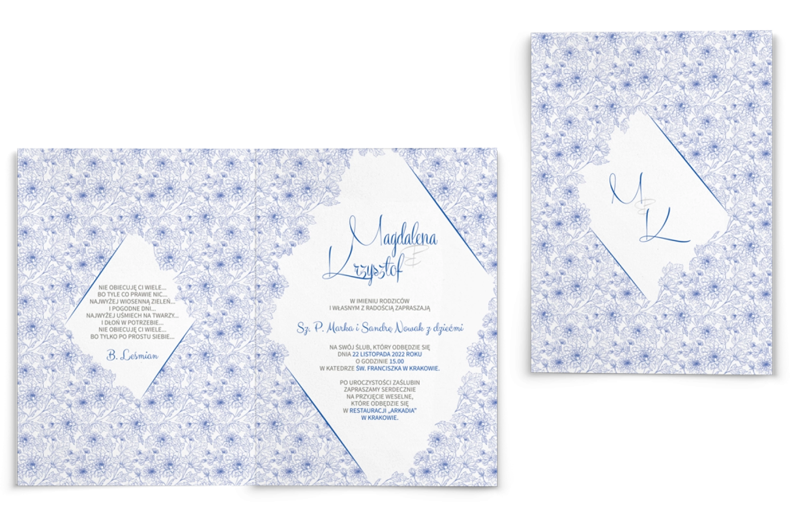 Zaproszenia ślubne Fancy - Składane Niebieski