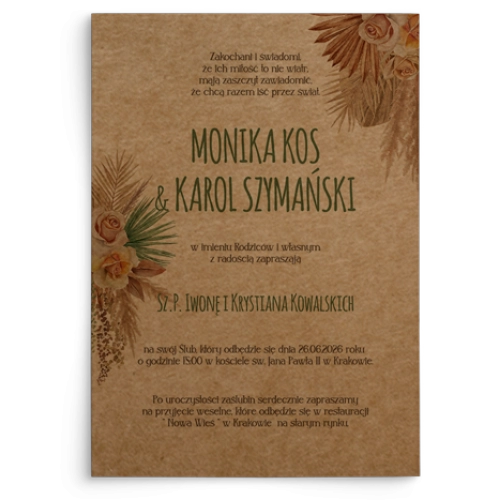 Zaproszenia ślubne Boho - Motyw 2