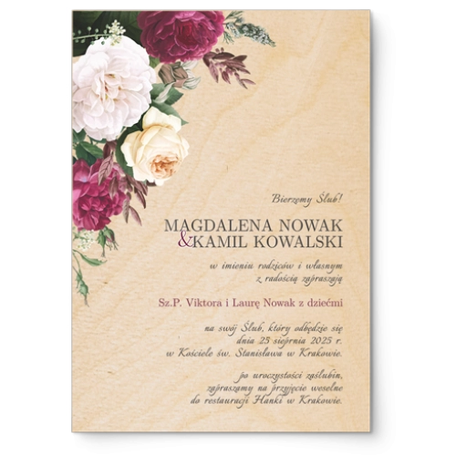 Zaproszenia ślubne Fabello - Drewniane Motyw 1