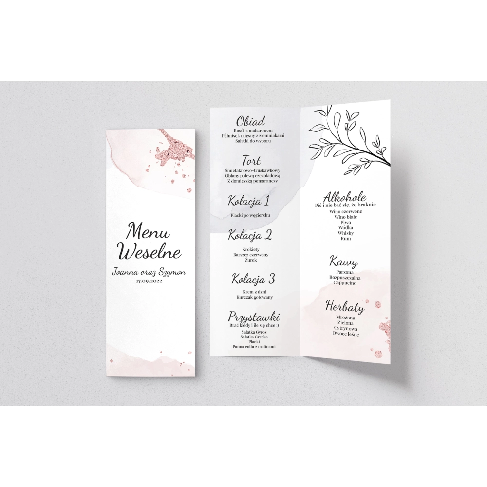Menu Weselne Watercolor Wedding - Motyw 2