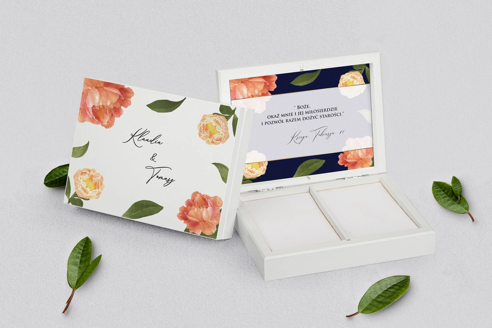 Pudełko na obrączki prostokątne białe - Loveletter Motyw 5