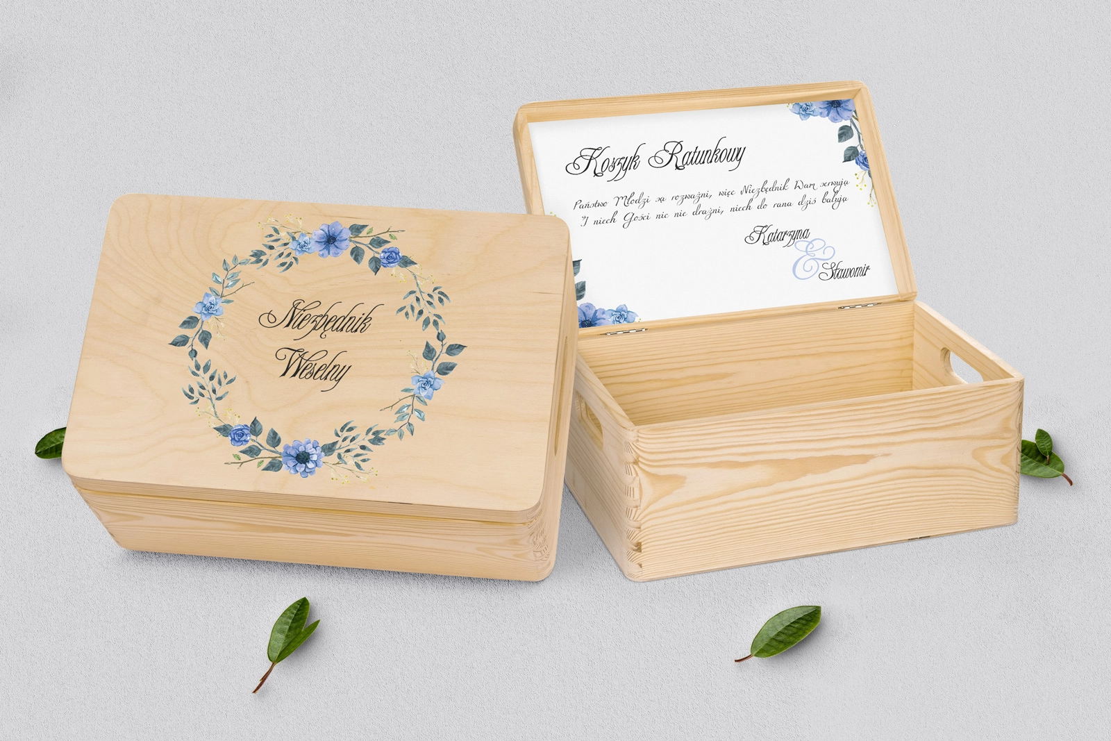 Koszyczek ratunkowy weselny naturalny - Akwarelowe Wianki Motyw 1