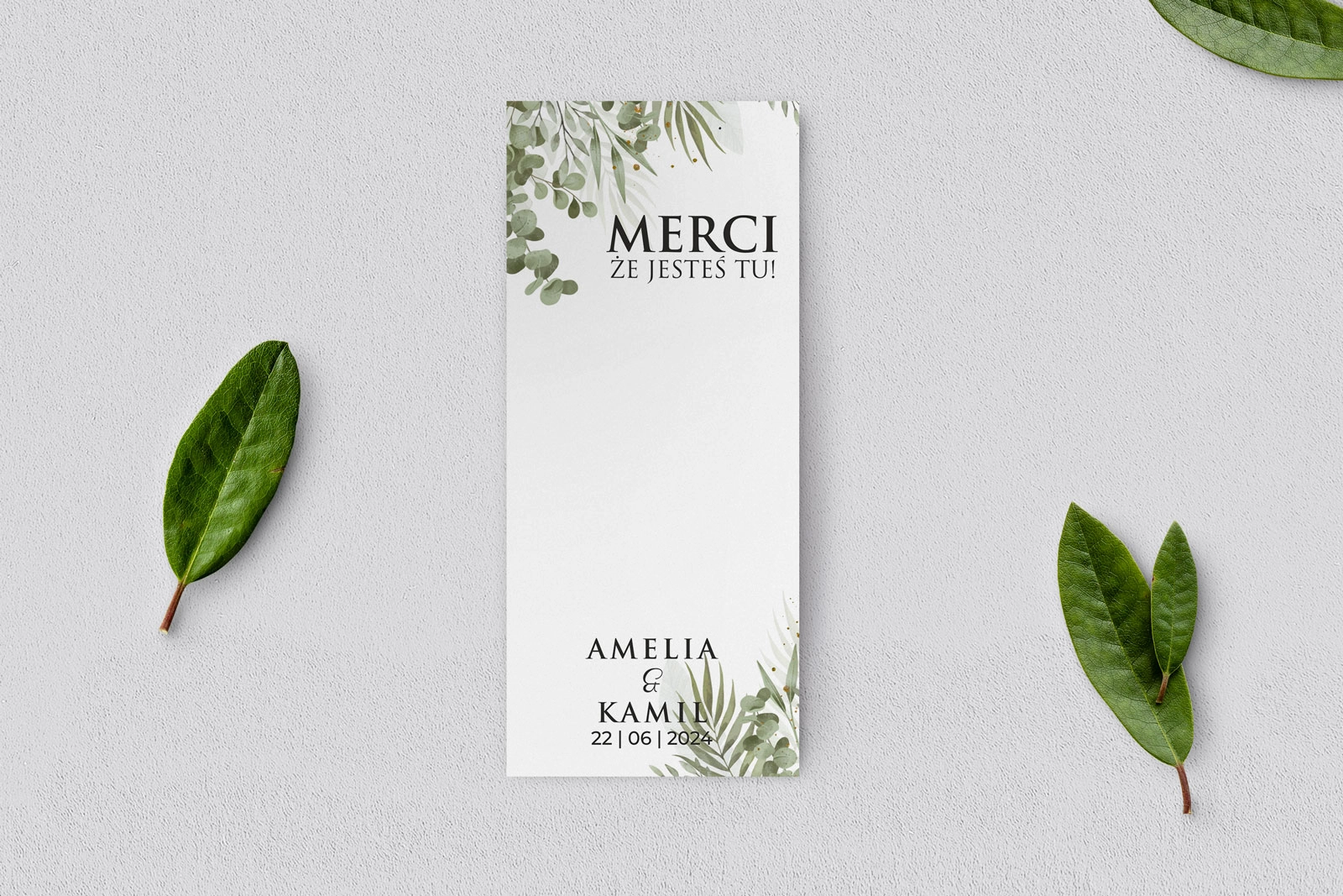 Podziękowanie Merci - Karteczka Leaves - Motyw 2