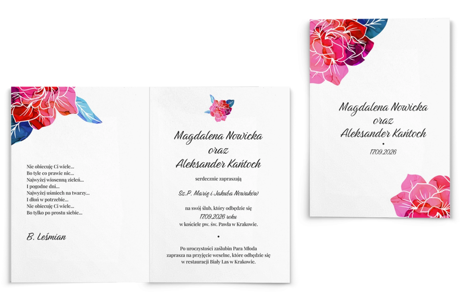 Zaproszenia ślubne Nature's kiss - Składane motyw 1