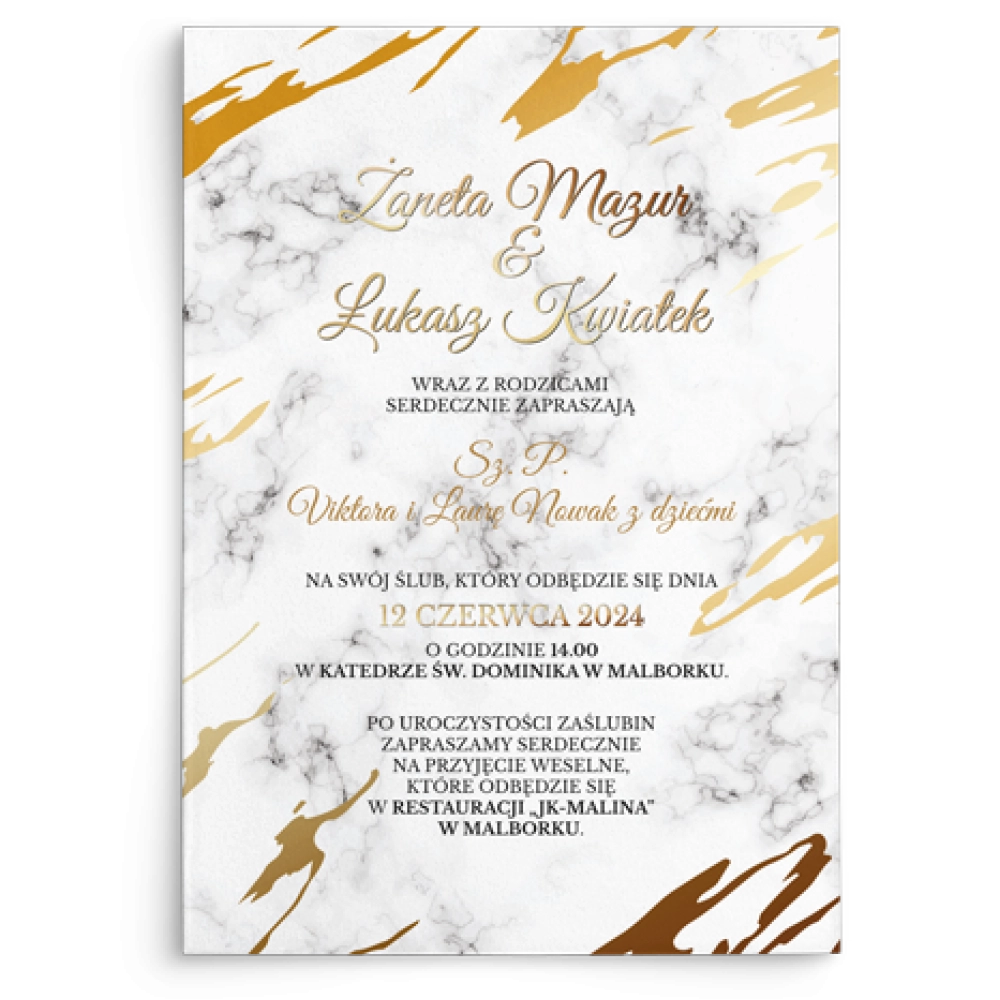 Zaproszenia ślubne Marmur & Złoto - Motyw 3
