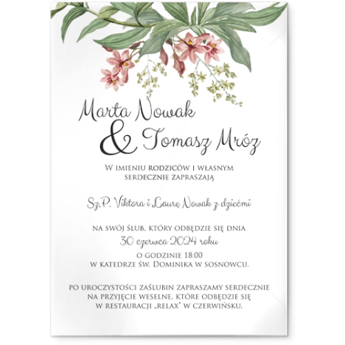 Zaproszenia ślubne Liście - Akrylowe Motyw 2