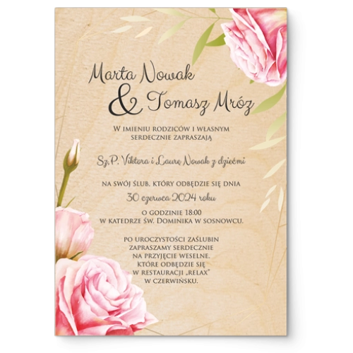 Zaproszenia ślubne Flowers & Frame - Drewniane Motyw 5