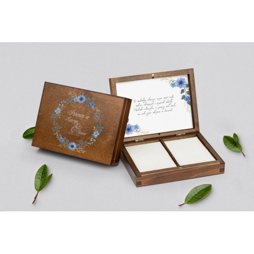 Pudełko na obrączki prostokątne brązowe - Akwarelowe Wianki Motyw 1
