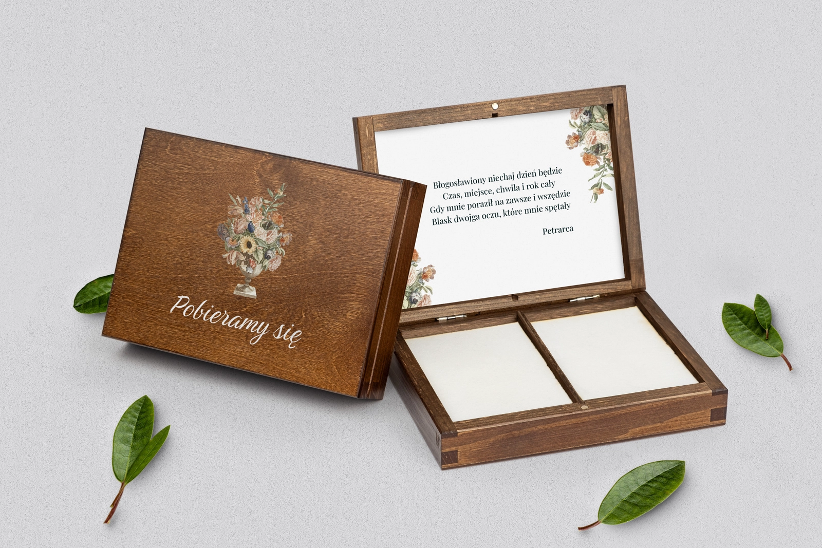 Pudełko na obrączki prostokątne brązowe - Rustic Summer Motyw 2