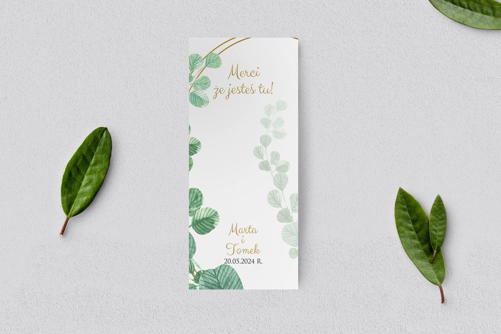Podziękowanie Merci - Karteczka Liście - Motyw 6