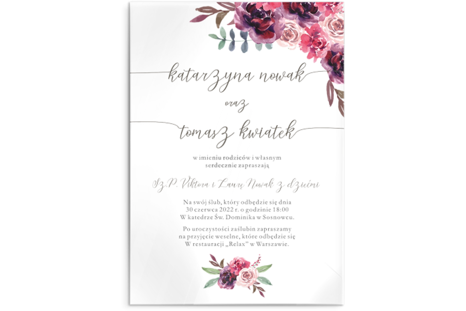 Zaproszenia ślubne PasteLove - Akrylowe Motyw 1