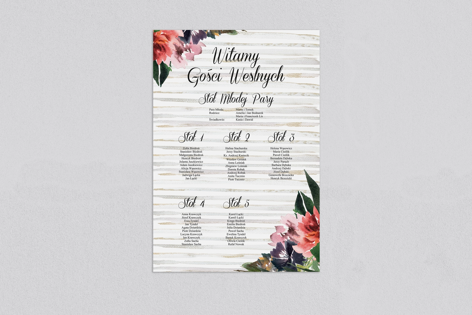 Plan stołów weselnych Akwarelka - Motyw 3