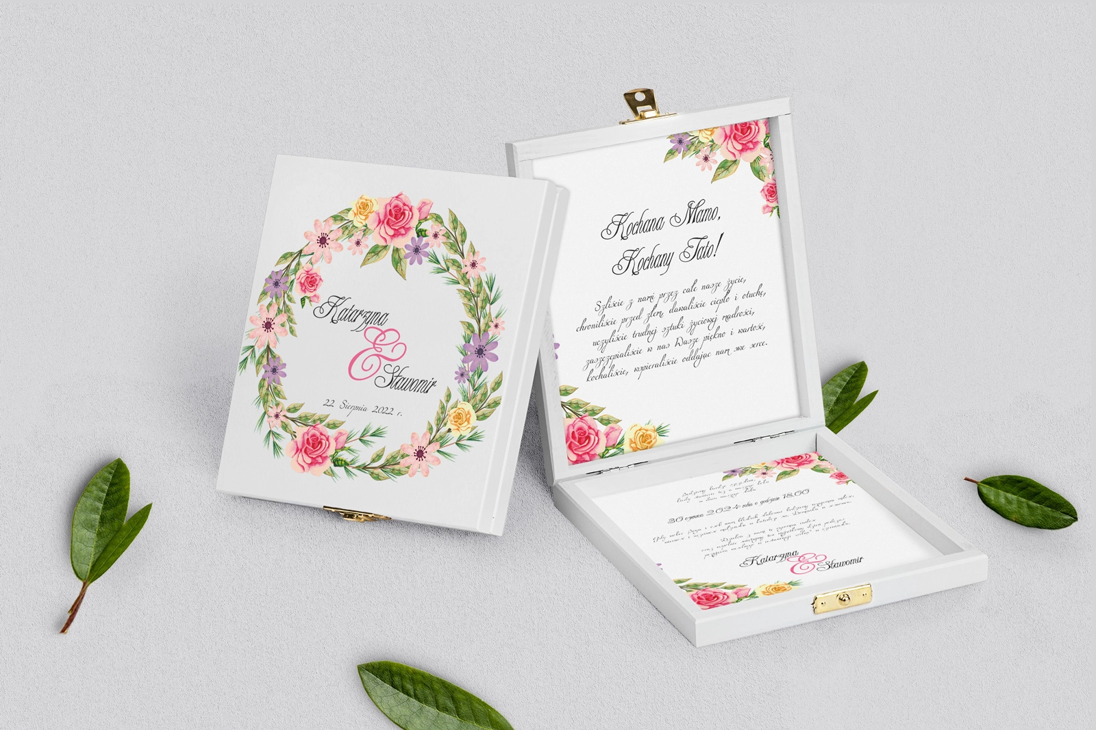 Zaproszenie dla Rodziców - białe Akwarelowe Wianki Motyw 5