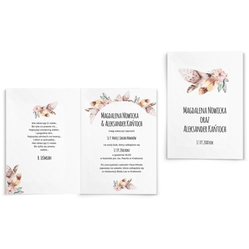 Zaproszenia ślubne Piórko - Składane motyw 2