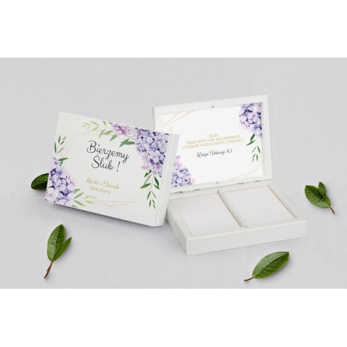 Pudełko na obrączki prostokątne białe - Flowers & Frame Motyw 1